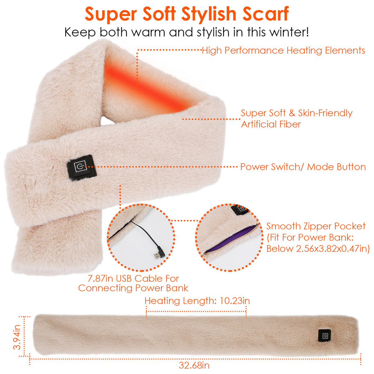 USB heated scarf with 3 heat settings – photo 3