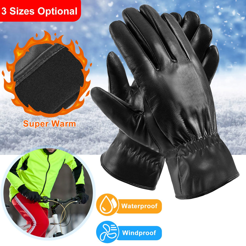Faux leather winter gloves